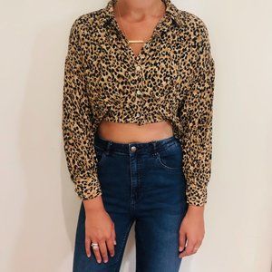 Zara Leopard Button Down Blouse